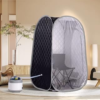 Smartmak Full Size Portable Steam Sauna Set, One Person Home Spa Sauna Room for Relaxation, 4L Large Steamer with Remote Control, Timer, Upgraded Foldable Chair (L31.5 x W31.5 x H55.1, BlackGrey)