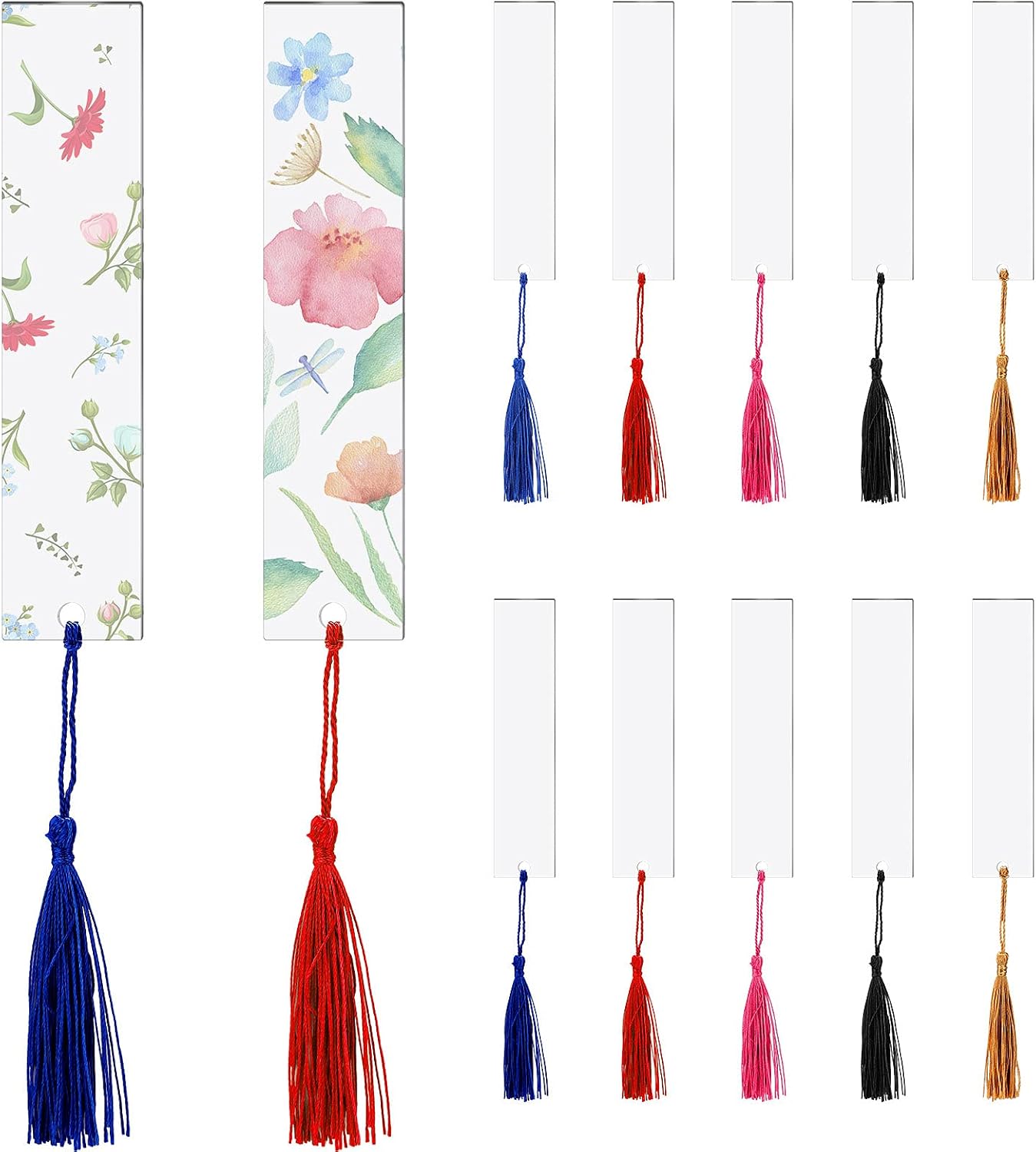 20 Pieces Blank Acrylic Bookmark Set Craft Clear Acrylic Blank Bookmark with 20 Pieces Mini Bookmark Tassel for DIY Projects and Present Tag (2.5 x 14 cm/ 1 x 5.5 Inch)