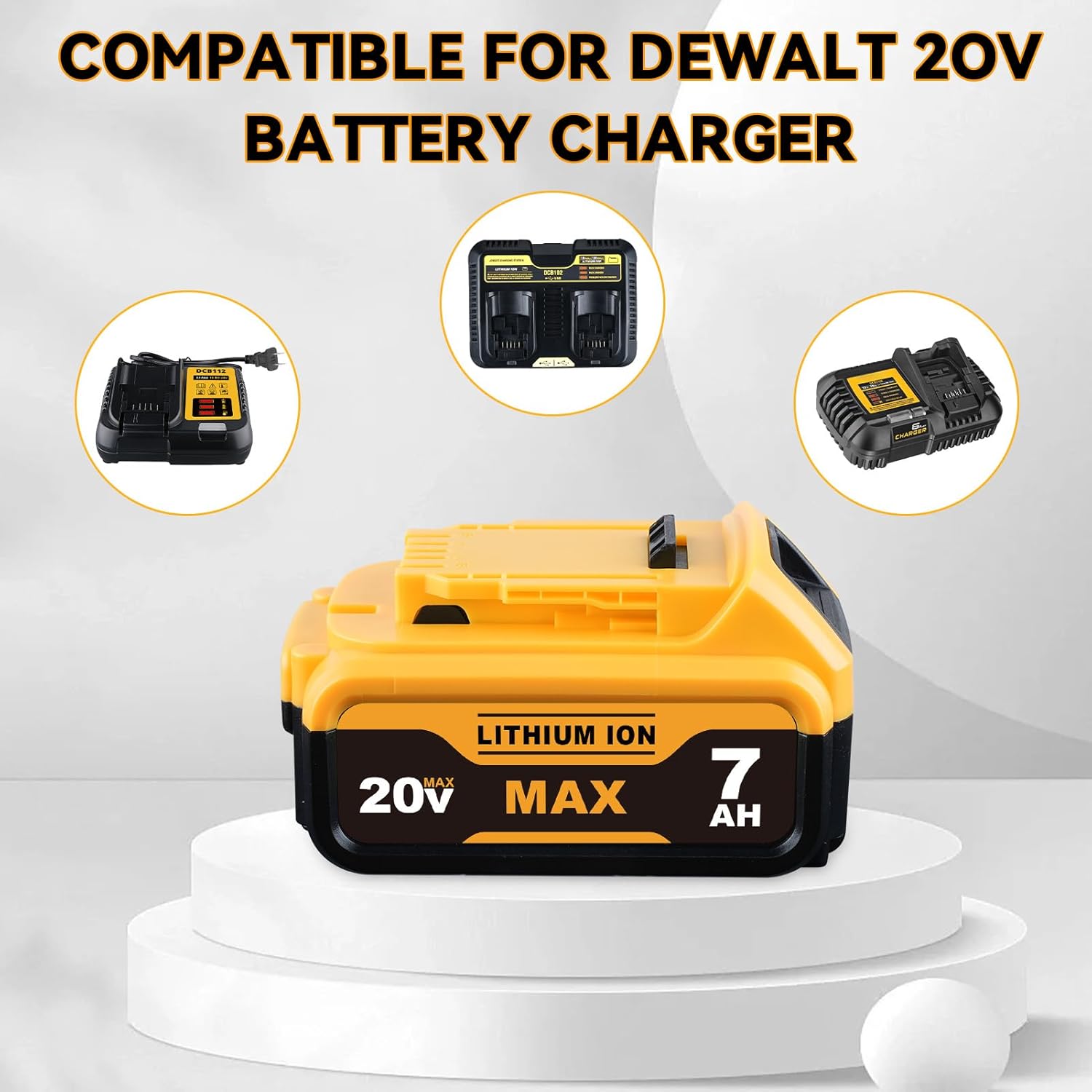 DCB200 7.0Ah Replacement for Dewalt 20V Max Battery DCB200 DCB201 DCB203 DCB204 DCB206 DCB180 DCD/DCF/DCG Series Cordless Power Tools with LED Indicator 2Pack