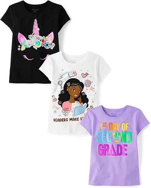 The Children's Place,Girls,School Days Short Sleeve Graphic T-Shirts,Multipacks