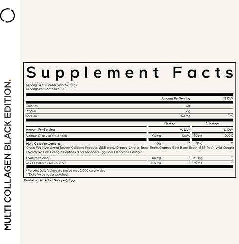 Miniatura 2 de Codeage Péptidos de colágeno múltiple + probióticos edición negra, vitamina C, suplemento en polvo de ácido hialurónico, alimentado con pasto,