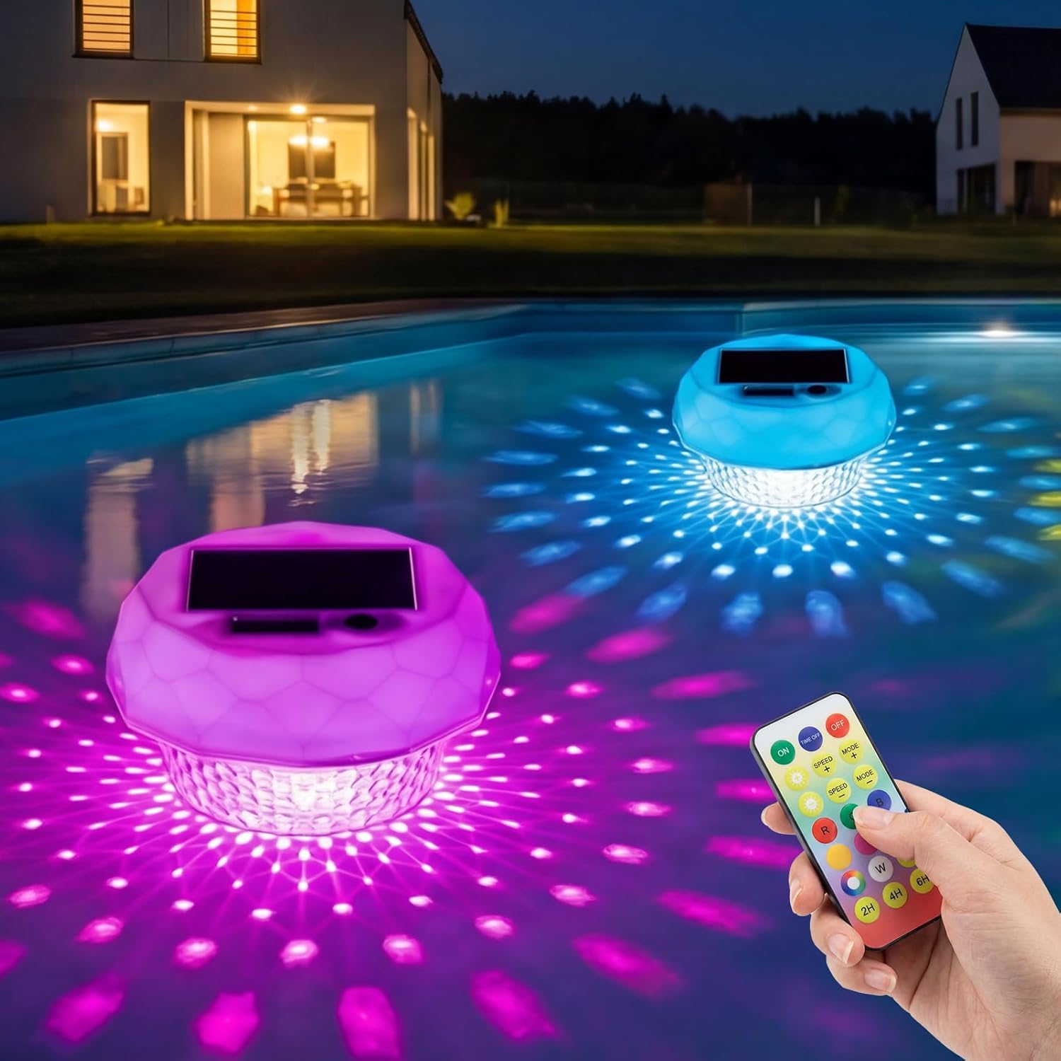 Color Changing Solar Pool Light Floater - 3-in-1 Chlorine Tablet Holder with Digital Thermometer, Remote/Button Control, Summer Pool Party Decor for Backyard/Outdoor/Above/In Ground Pools