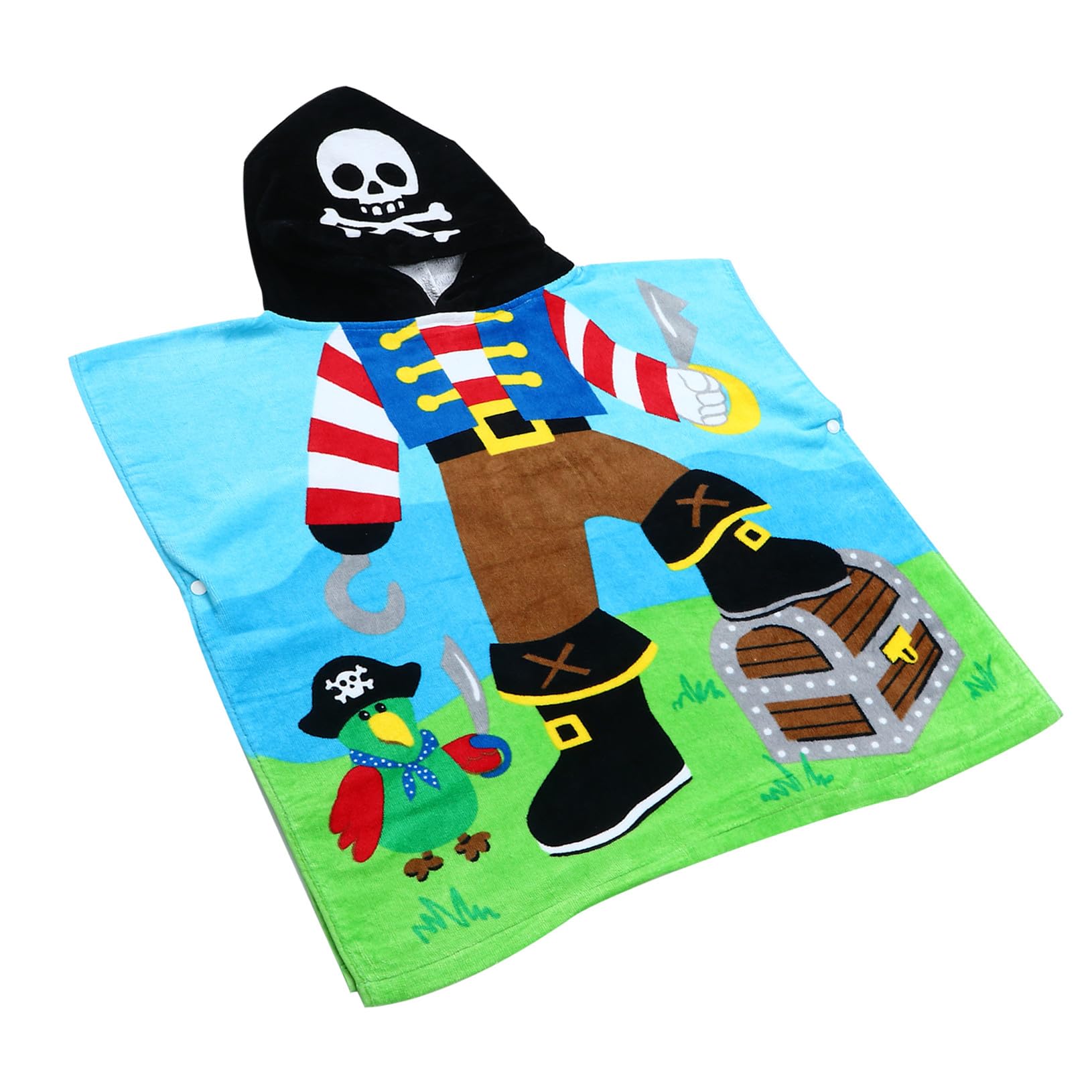 Peignoir Serviette de Bain pour Garçon et Filles en Coton Capuche Absorbante et Respirante Motif Pirate Capitaine, Plage Piscine