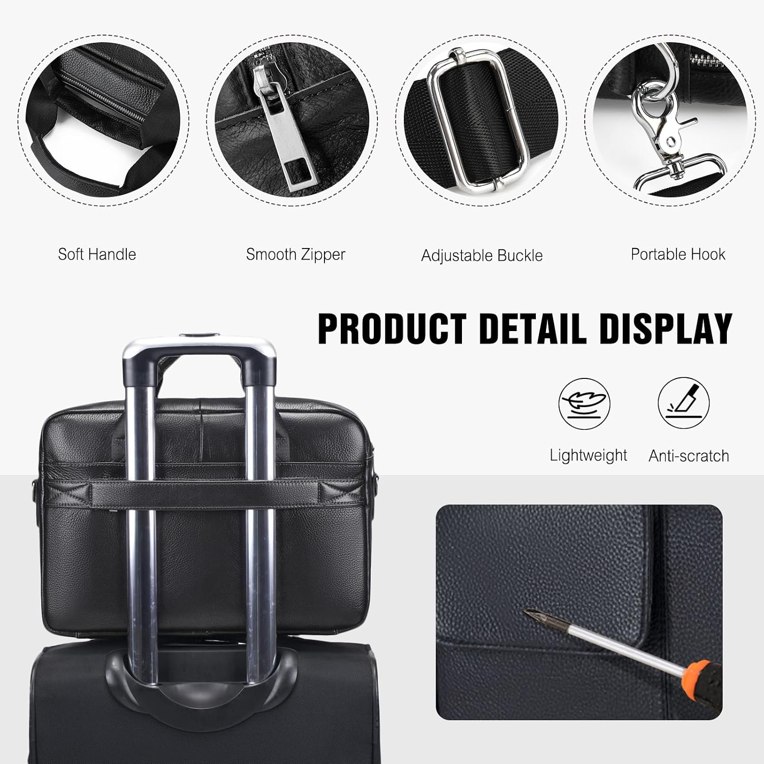 FANDARE Laptop Tote Bag for Men Full Grain Leather Briefcase Business Tote Messenger Handbag