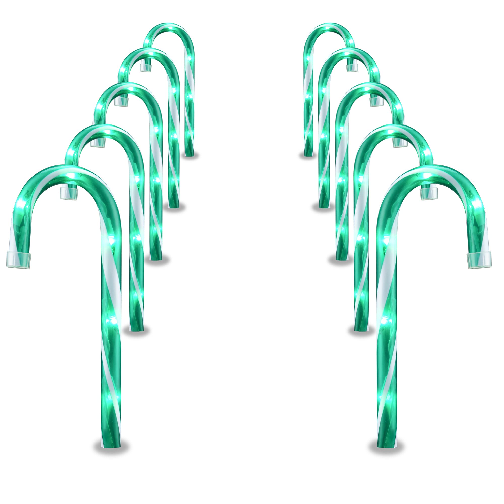 GAGALIFE Christmas Candy Cane Pathway Markers Lights, 10 Pack 10Inch Candy Cane Lights, Green Christmas Candy Cane Lights, Candy Cane Lights for Outdoor Driveway,Walkway, Sidewalk, Yard