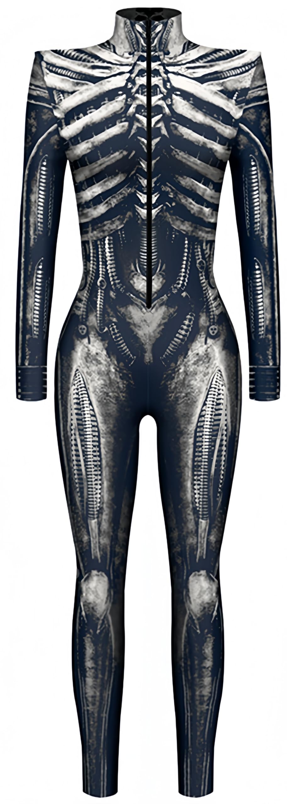 Ocean Plus Tuta Intera Aderente da Donna a Maniche Lunghe con Collo Alto e Cerniera Lampo Body Stampato con Motivi Abito Feste Carnevale Halloween