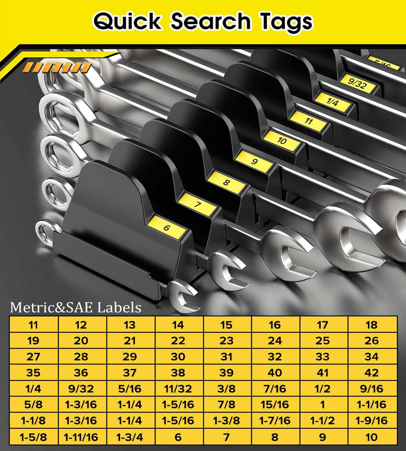 50pcs Magnetic Wrench Organizer Set for Tool Box,Modular Wrench Holder with Metric&SAE Labels