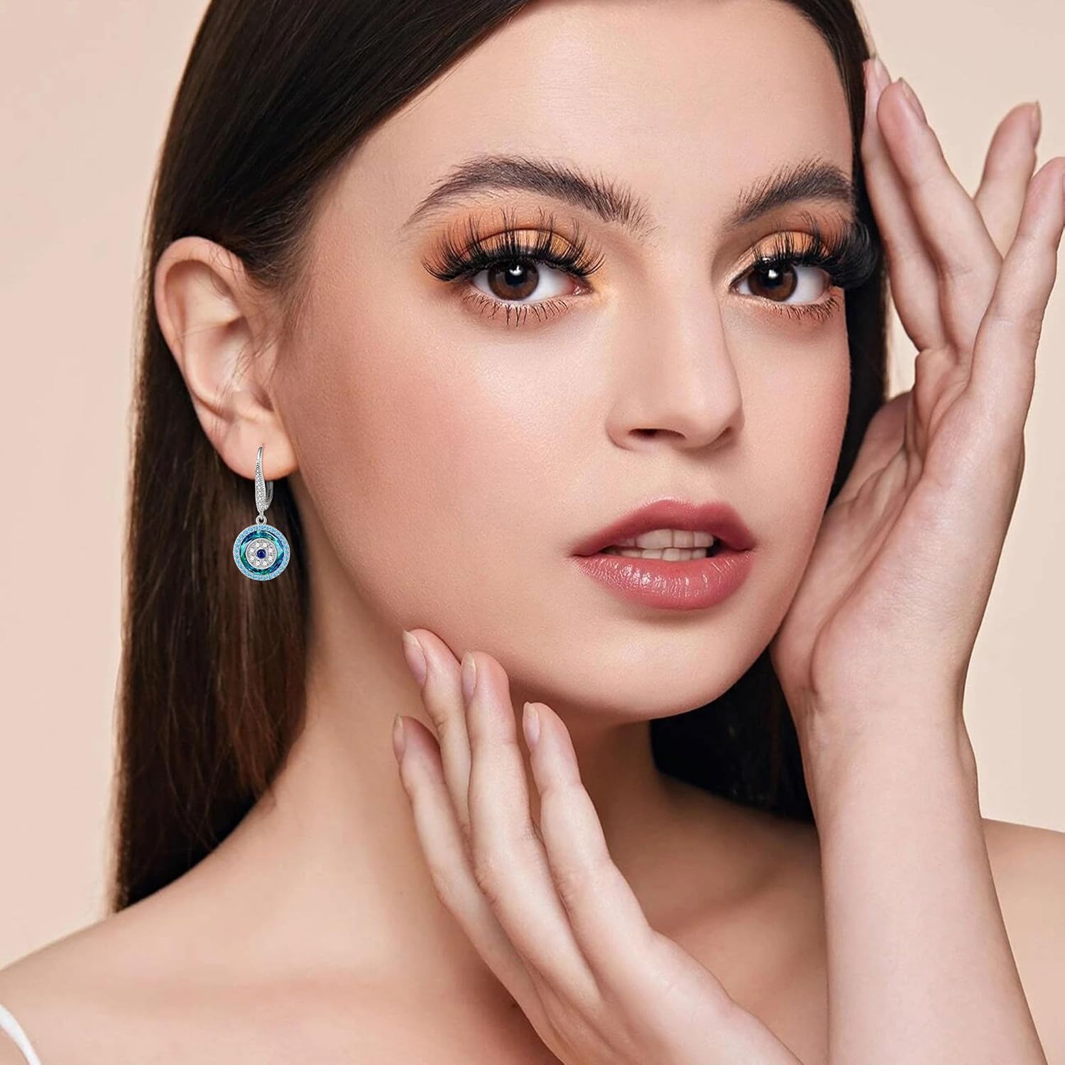 YAFEINI Evil Eye Earrings S925 Sterling Silver Crystals Evil Eye Leverback Earrings Luxury Evil Eye Lucky Protection Jewelry Gifts For Women Lover