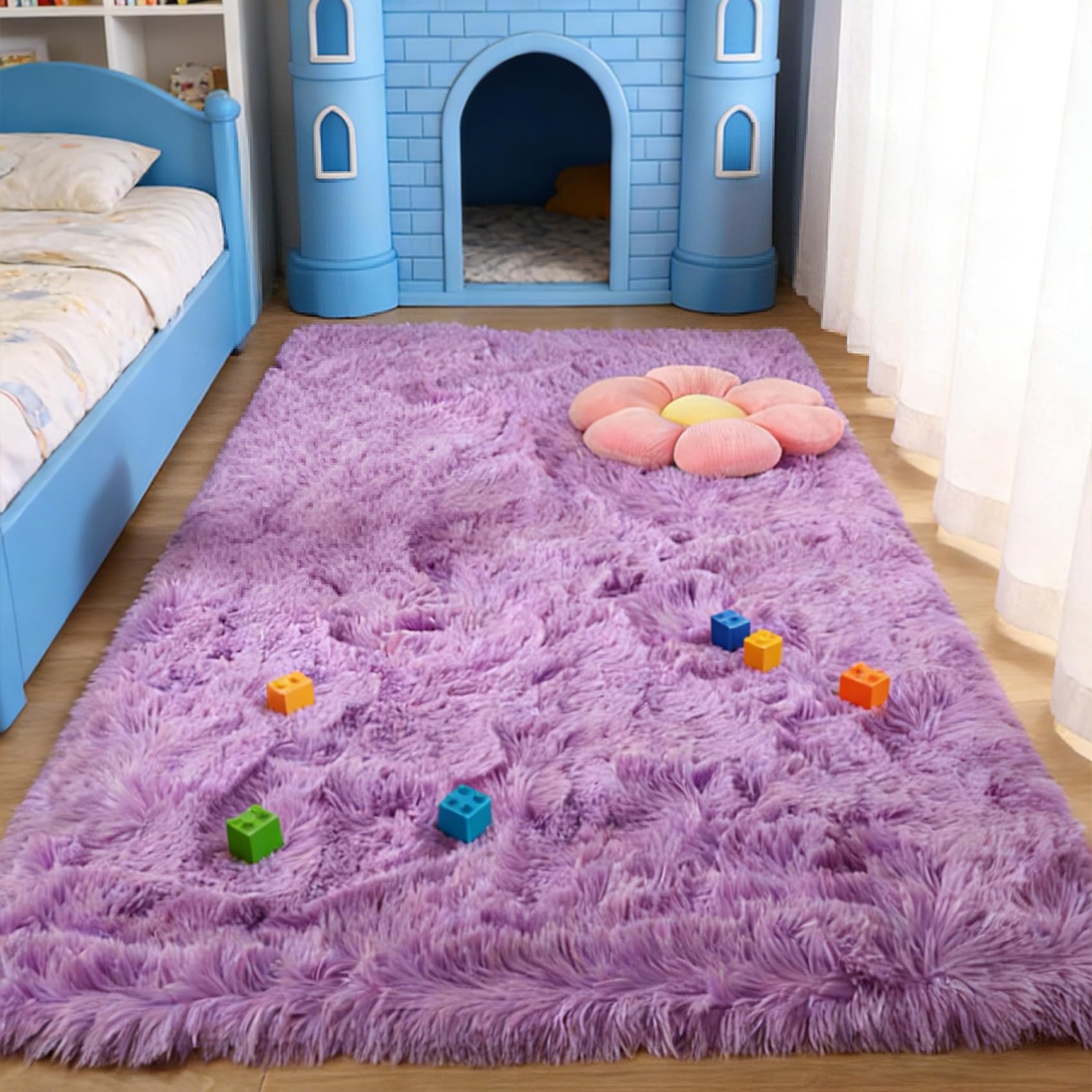 Tapis pourpre 280 x 360 cm lavable et grand format shaggy pour un salon confortable