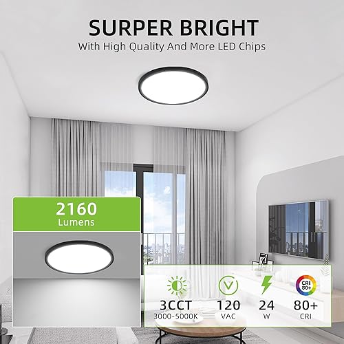 Miniatura 2 de hykolity  Luz LED redonda plana de 12 pulgadas con temperatura de color seleccionable (CCT), 24W, 3000K4000K5000K, luz de techo empotrada con