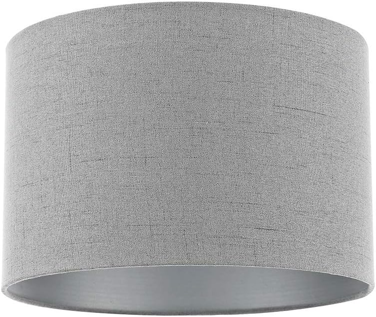 Modern Designer Textured Grey Linen 12" Hand Crafted Spider Lamp Shade with Satin Silver Fabric Inner | Nickel Plated Harp & Finial Included by Happy Homewares