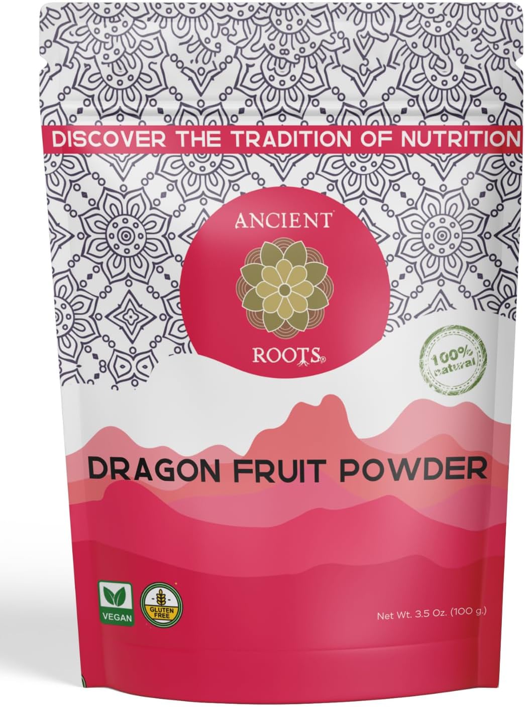 Ancient Roots Dragon Fruit Powder - Natural Food Coloring, Flavoring Powder, Baking Powder, Pitaya Powder for Smoothie, Filled with Antioxidants, 25 Servings (3.5 ounces)