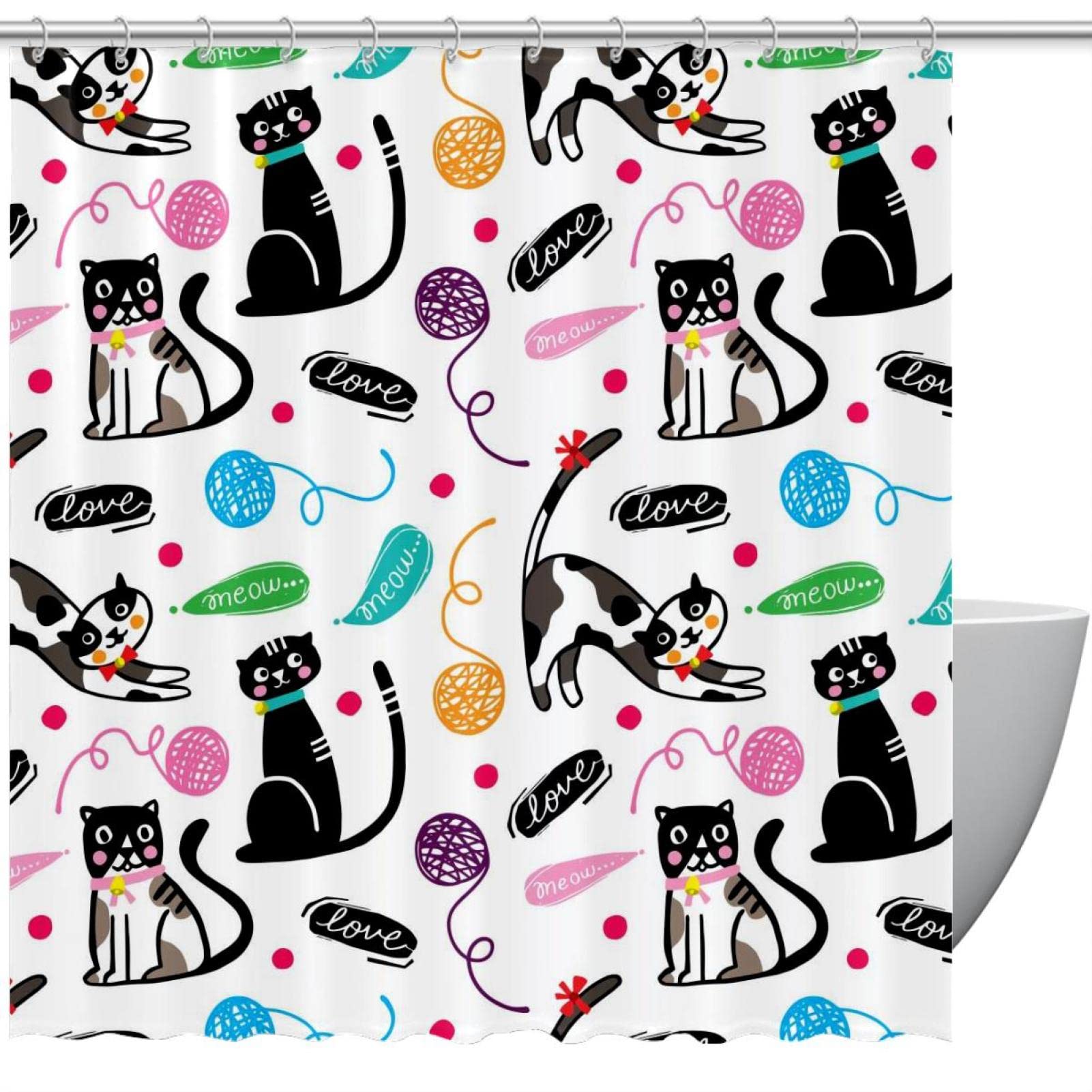 Rideau de douche chat imperméable et lavable pour baignoire enfant