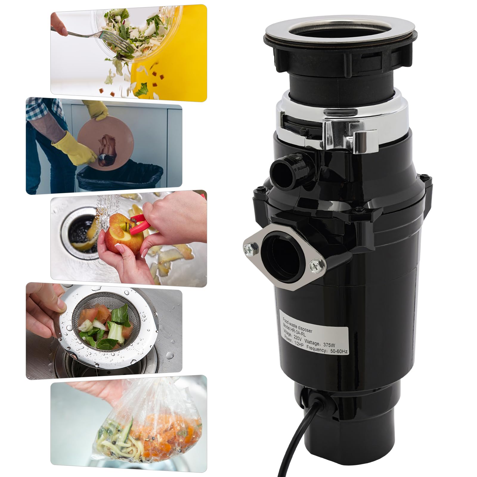 Trituradora Fregadero 375W Trituradora de Residuos de Cocina Fregadero Sistema de Eliminación de Residuos de Alimentos Trituradora de Alimentos Trituradora de Residuos para Fregadero de Cocina