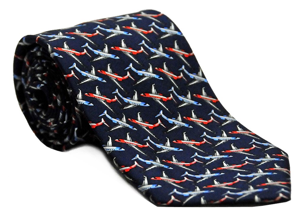 Aero Phoenix Executive Jet Airplane Silk Twill Novelty Tie (Navy)