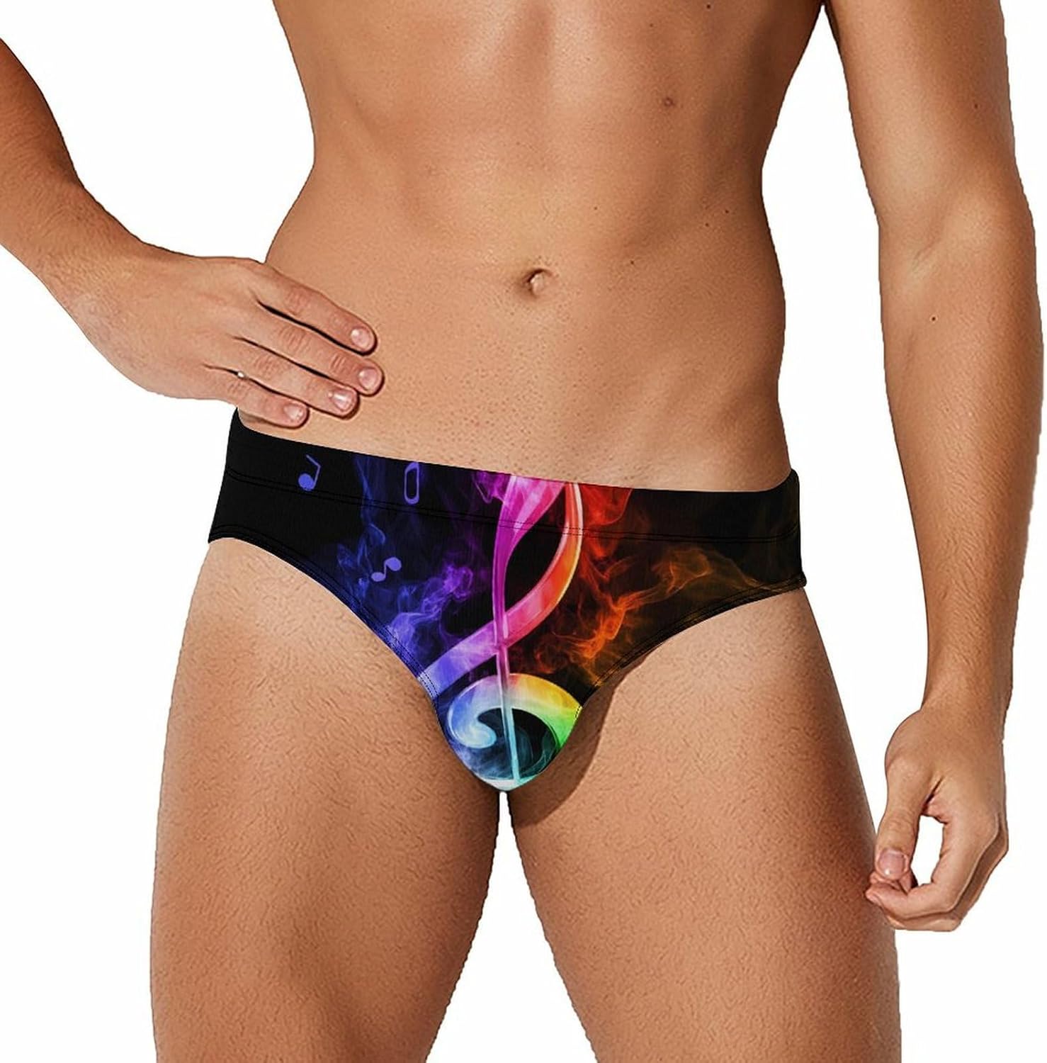 Colorful Music Note Men's Swimsuit Brief Sexy Bikini Briefs Retro Printed Swimwear Quick Dry Swimming Trunks 3X-Large