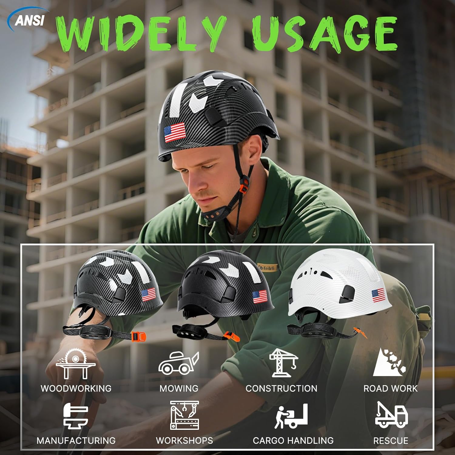 Aolamegs Vented Hard Hats - Carbon Fiber Custom Hard Hats Construction OSHA Approved for Men,ANSI Z89.1 Safety Hard Hat with Chin Strap Ratchet,6 Point Suspension Hardhat