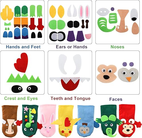 Miniatura 3 de TOPZEA Paquete de 12 kits de fabricación de marionetas de mano, suministros de arte y manualidades para niños, calcetines de fieltro, creativos,