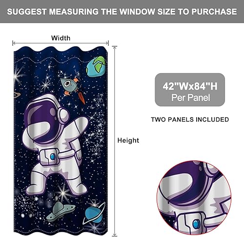 Miniatura 2 de Baocicco Cortinas de astronauta espacial para dormitorio de niños, diseño de cohetes, planetas, astronauta, con ojales, cortinas de ventana de