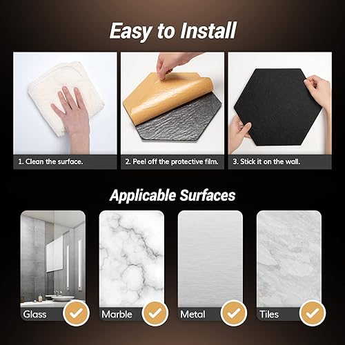 Miniatura 7 de Paquete de 12 paneles acústicos hexagonales, TONOR 12" x 10" x 0.4" paneles insonorizantes de alta densidad para paredes, panel de espuma de Negro