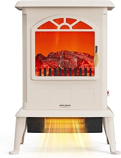 ROVSUN 22.4”H Electric Fireplace Stove w/Realistic Flame Effect, Infrared Quartz Freestanding Heater for Indoor, w/Overheat & Tip-Over Protection, 2 Heat Settings 1000W/1500W, ETL Certified, White