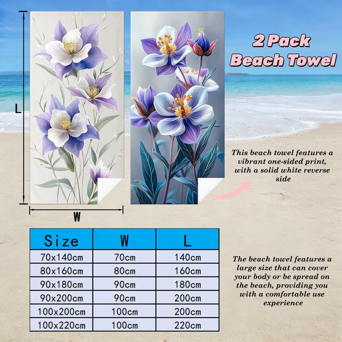 Toalla Playa 80x160 cm, Toalla Gimnasio Microfibra Secado Rapido, Juego de 2 Antiarena Toallas de Playa, Ligera Compacta Toallas Microfibra Grande para Viaje, Regalo Hombre Regalo Mujer (Flor) -4205