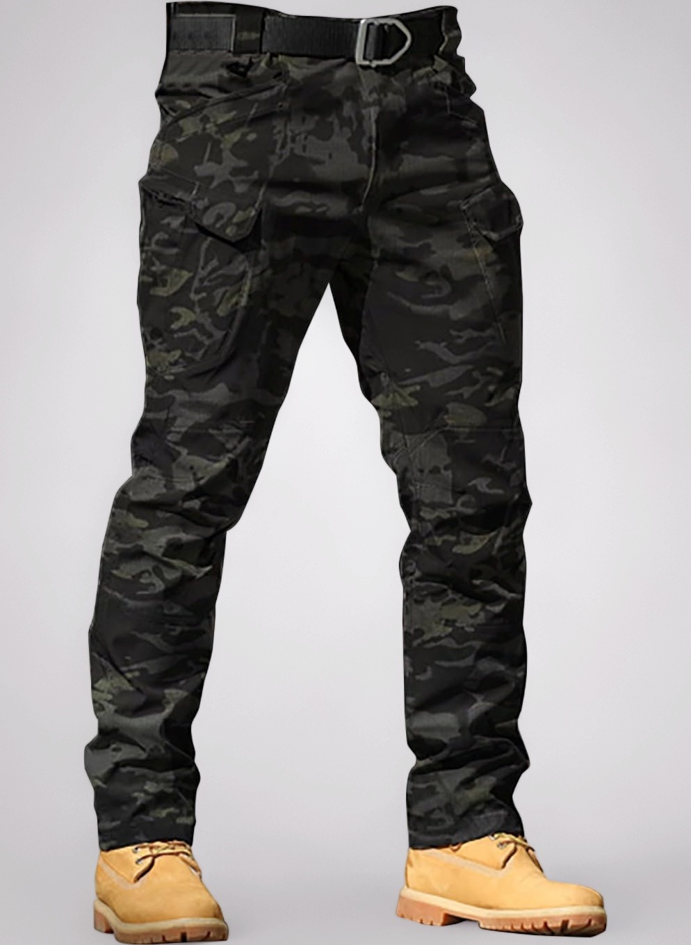 Tactical Cargo Trousers Mens Elasticated Waist Outdoor Waterproof Casual Work Pants Tekking Ripstop Quick Dry Trouser Combat Overalls Army Long Pant Multi Pockets Jogging Comfy Baggy Activetwear