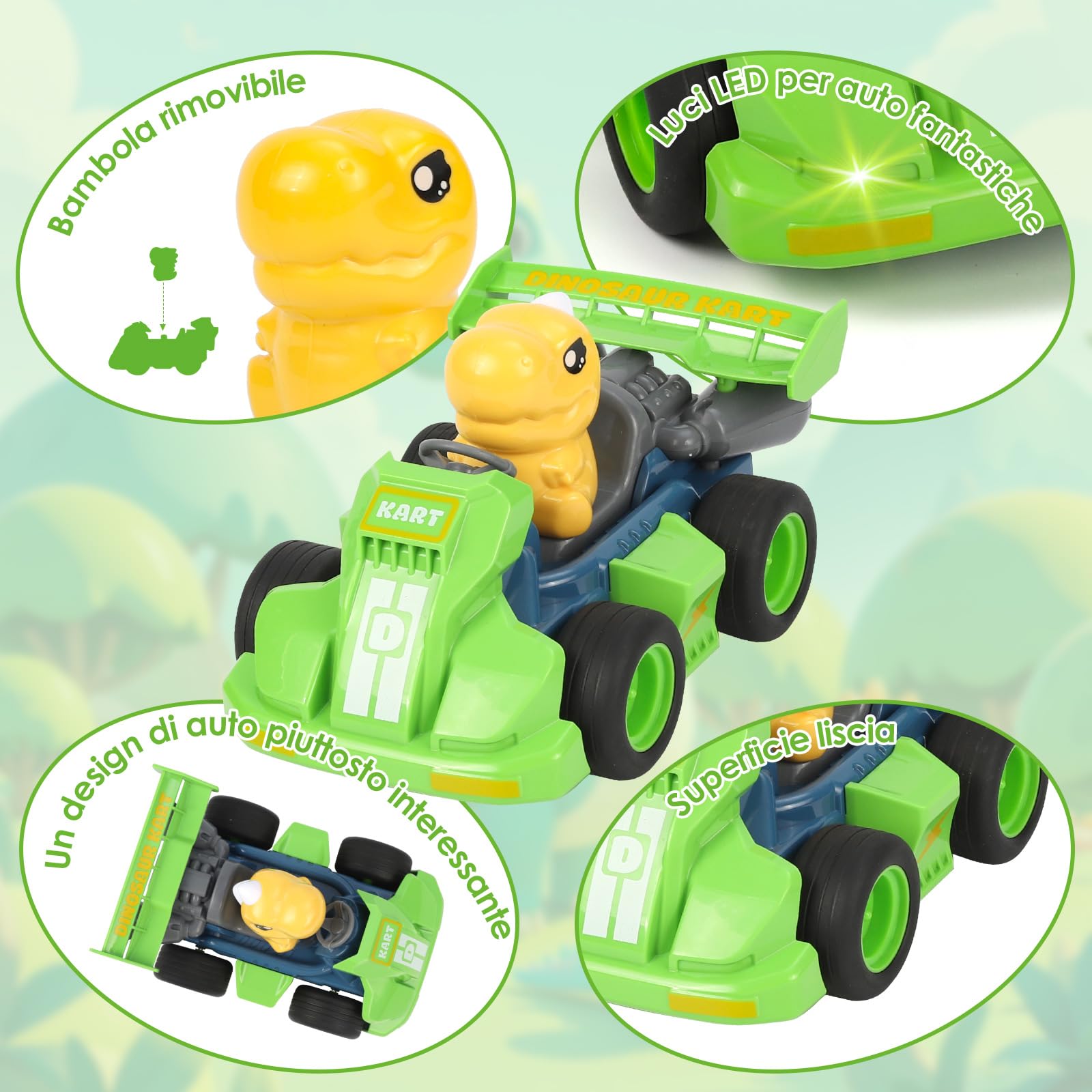 Gaethra Macchina Telecomandata Per Bambini, Auto dei Dinosauri Cartoni Animati per Bambini con Musica e Giocattolo Luminoso, Macchina Radiocomandata Sì 2 3 4 5 6 7 8 anni Regalo per Ragazzi e Ragazze