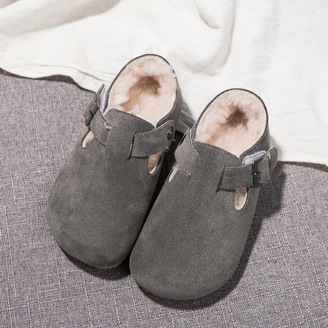 Kids Suede Clogs Boys Girls Sandals Cork Shoes Footbed Adjustable Buckle Mules