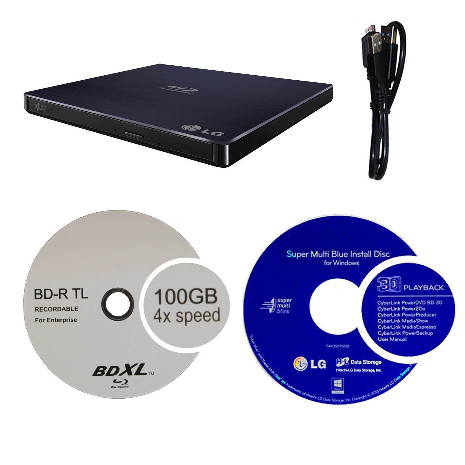LG 6x WP50NB40 Ultra Slim Portable Bluray Writer Bundle with 1 BDXL