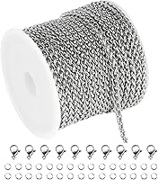 Vista 8 de UMAOKANG Cadenas chapadas en oro para hacer joyas, cadena de cable de acero inoxidable de 16.4 ft a granel con anillos de salto y cierres