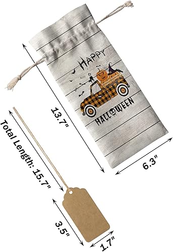 Miniatura 2 de Bolsas de regalo de vino, con diseño de camión de Halloween, calabaza, gato negro, calavera, cuervo, murciélago, grano de madera, bolsas para