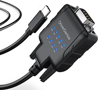 DriverGenius 1ポート産業用 USB-C - RS232 シリアル 変換アダプタ - 9 x データ監視 LED 付き (USB232A-E-C/Serial変換ケーブル/オス- オス | Windows 11、macOS 15対応)