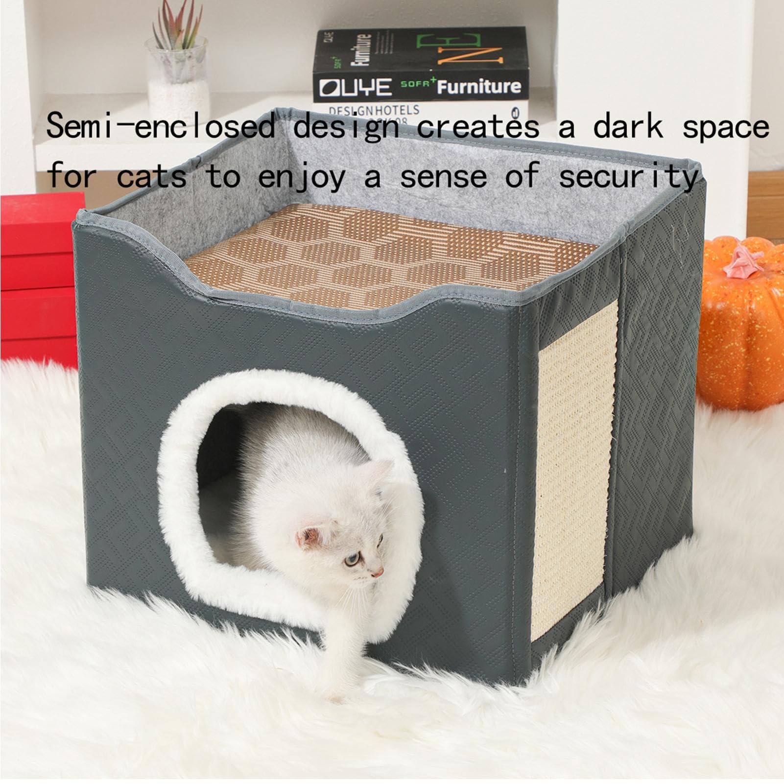 Cuccia Per Gatti Cuccia Traspirante Semi-Chiusa Per Animali Domestici | Cucce Per Gatti Da Interno per Piccoli Grandi Giardino Cortile Fienile Portico Balcone Cortili