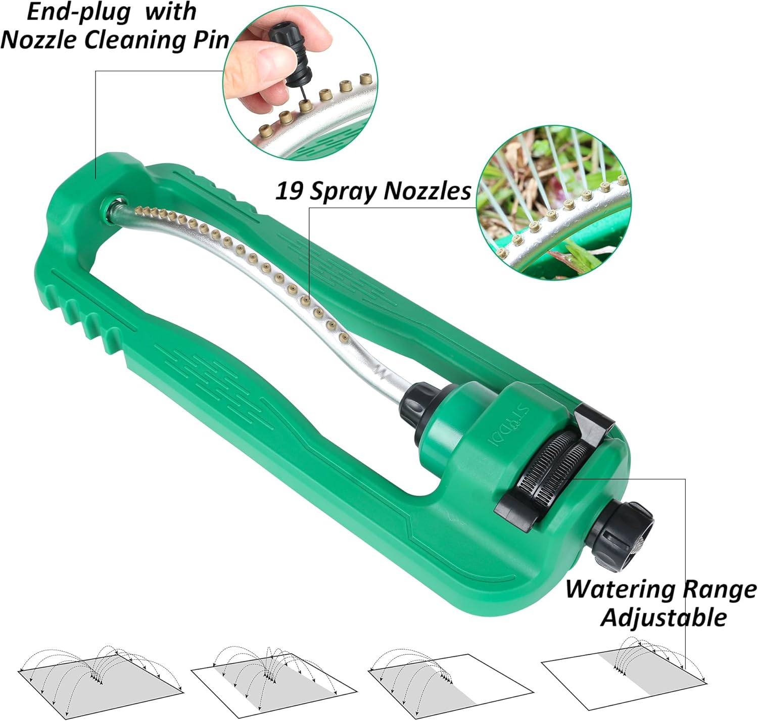 STYDDI Turbo Oscillating Sprinkler, Adjustable Rectangular Lawn Sprinklers for Yard with Stable Base, 19 Precision Nozzles Garden Sprinkler for Small to Medium Areas, Covers up to 3,800 sq. ft.