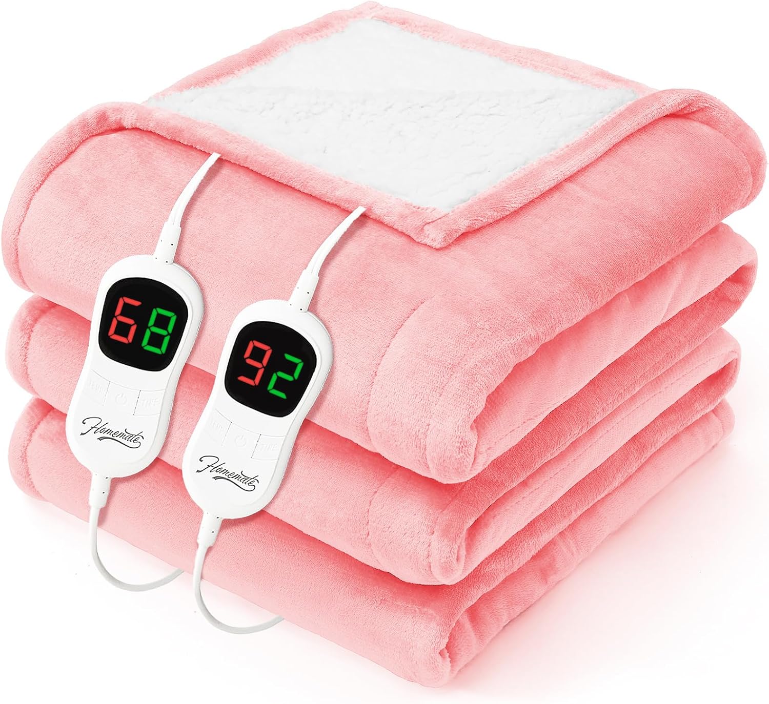 (Size 254cmx228cm)Homemate Electric Heated Blanket Heating Bed Blankets Throw with 10 Heating Levels 8 Hours Auto Off Fast Heating Over-Heated Protection Ultra Soft Warm Flannel ETL Certified Pink 05-pink