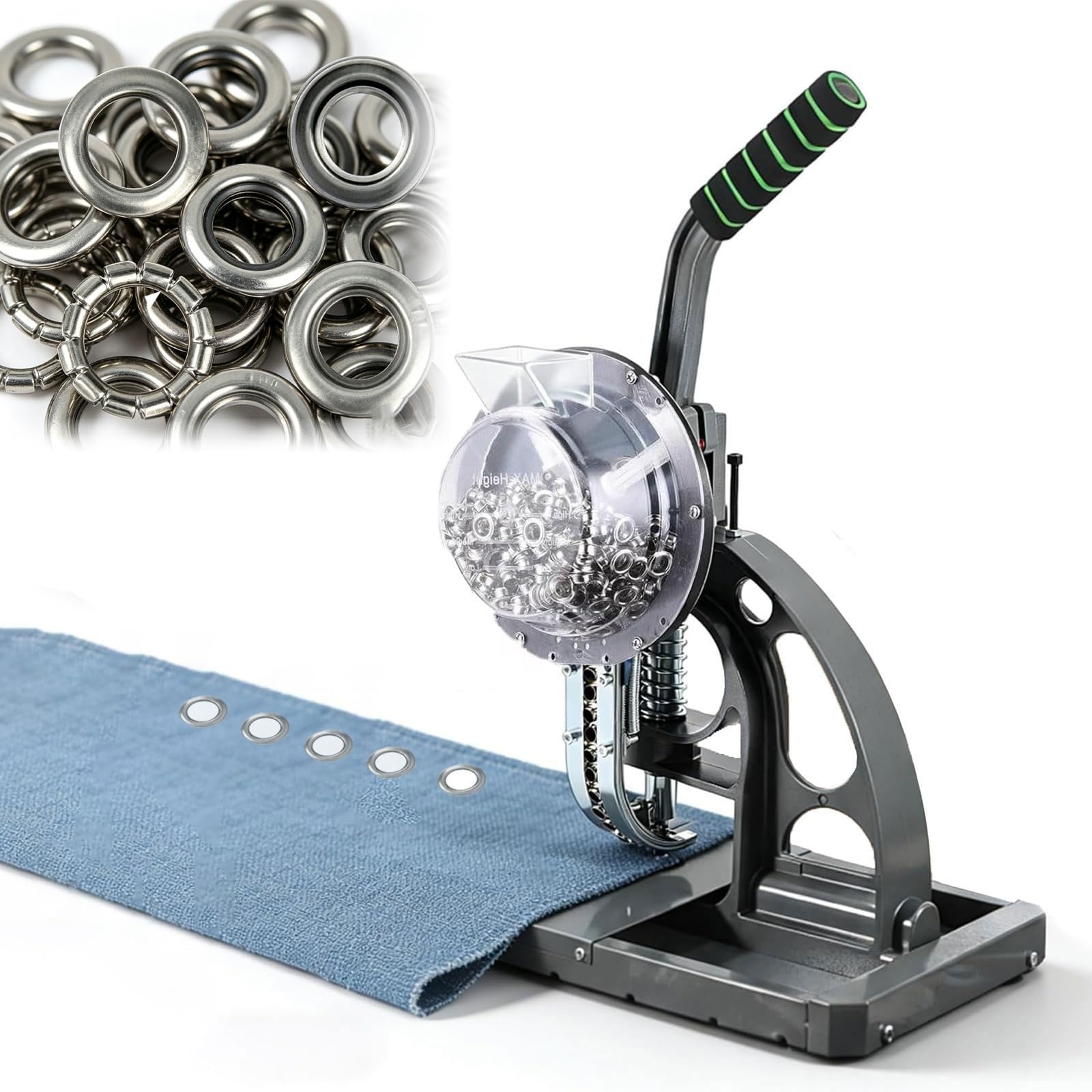 Máquina prensadora de arandelas, prensa manual semiautomática para ojales con 200 arandelas, máquina industrial de ojales para lonas, pancartas, cuero y proyectos de tela 10mm