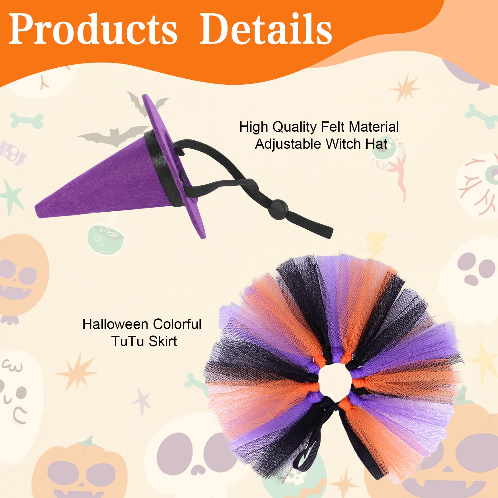 Fnaobai 2pcs Bearded Dragon Witch Costume Set Small Pet Adjustable Hat Bow Tutu Skirt Outfits for Lizards Guinea Pigs Bunny Ferrets for Celebrations Halloween Parties (Purple) - Image 3