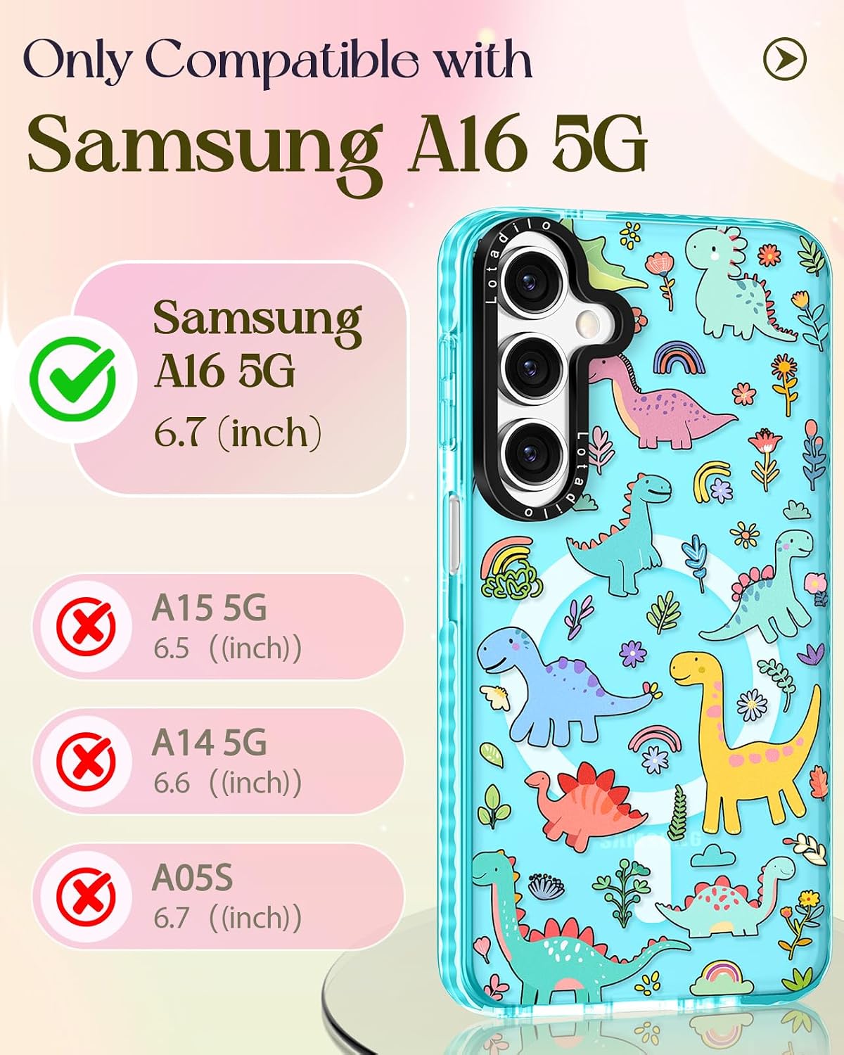 Lotadilo for Samsung Galaxy A16 Case for Women, Dinosaur image 2