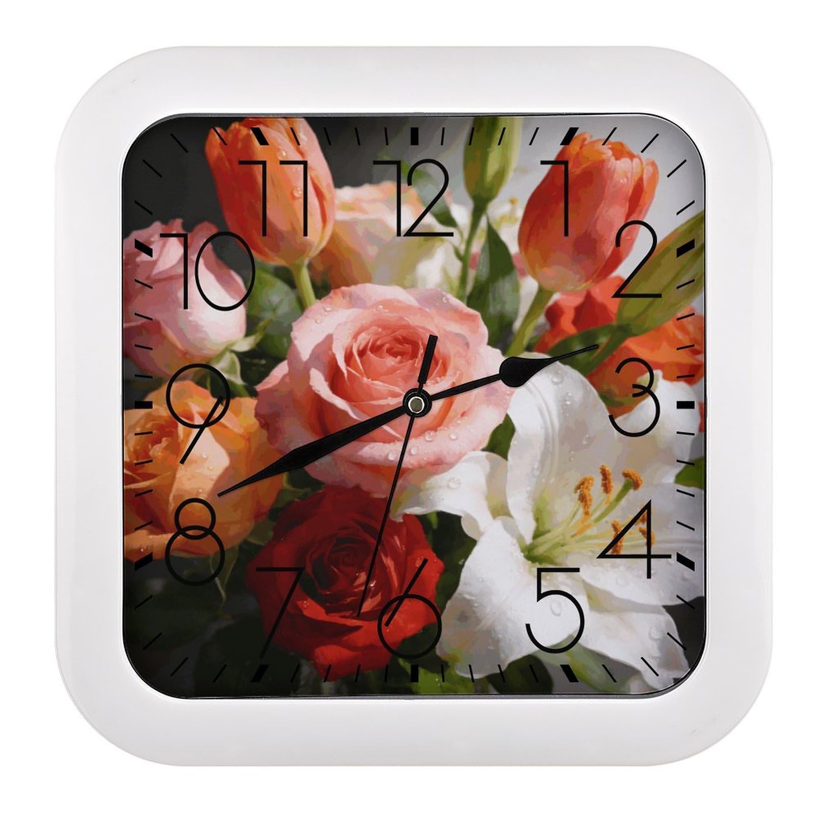 Fodpand Style Morning Dew And Flame Wall Clock,Battery Operated Modern Retro Rounded Square Clock Clock For Bedroom Living Room Office Home Gym Porch Decor Indoor Outdoor 10.2 * 10.2In