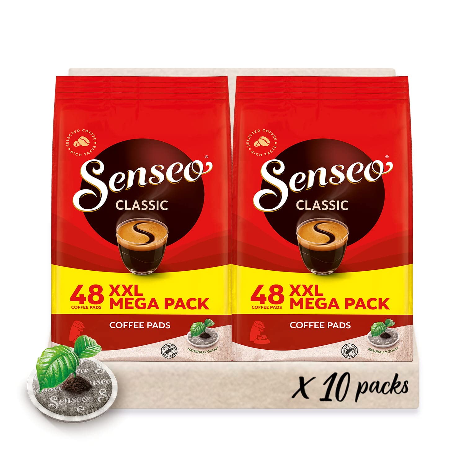 Senseo Pads Classic, Megapack XXL, 480 Getränke, 10 x 48 Kaffeepads (Packung mit 10)