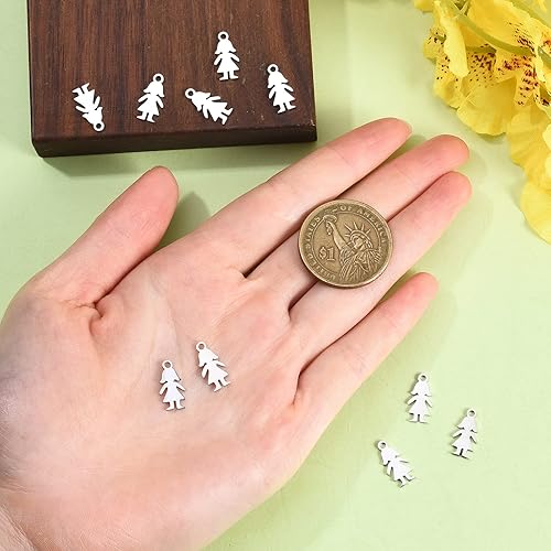 Miniatura 4 de Airssory 10 piezas de acero inoxidable 304 de metal para niña, silueta femenina, colgante encantador para novia, novio, pulsera, collar, pendientes,