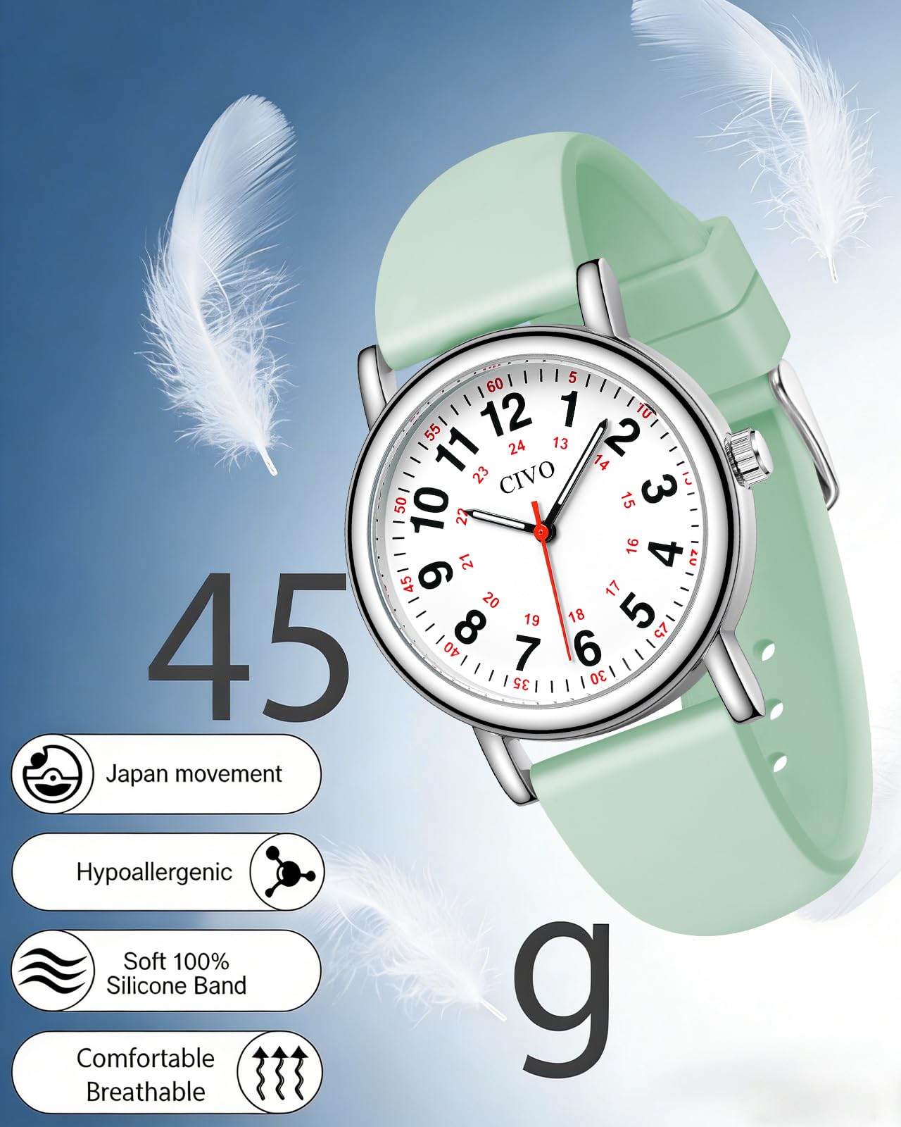 CIVO Orologio Infermiere Donna Analogico: Impermeabile Orologi da Polso Quarzo con Quadrante di Facile Lettura - Regalo per Studente di Medicina
