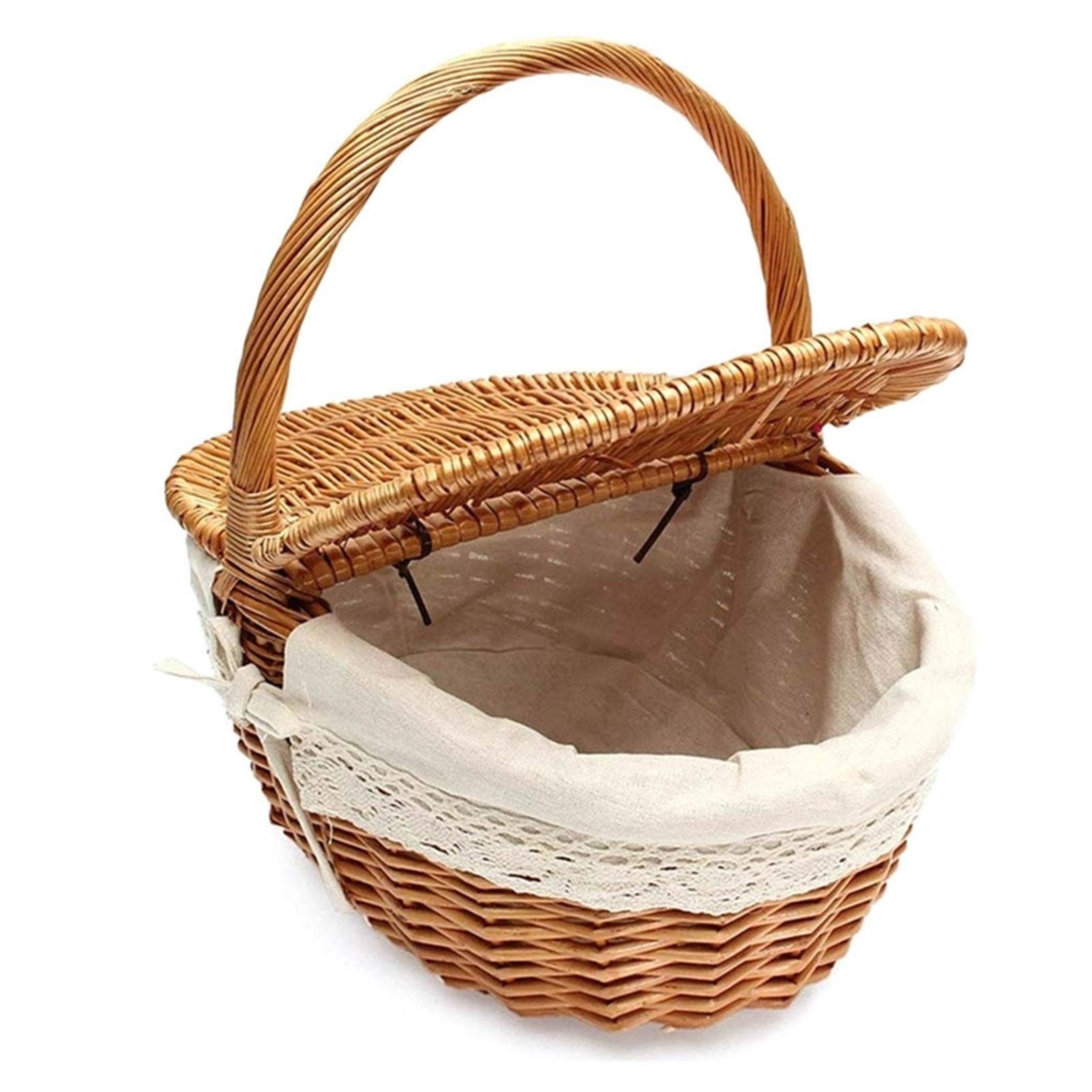 G GOOD GAIN Cestino da Picnic,Cesto in vimini con Doppi Manici Pieghevoli Fodera, Cesto da Picnic in Salice, Cesto Intrecciato Mano Naturale,Cesto per Imballaggio Regalo,Cesto per Uova di Pasqua,Rosso