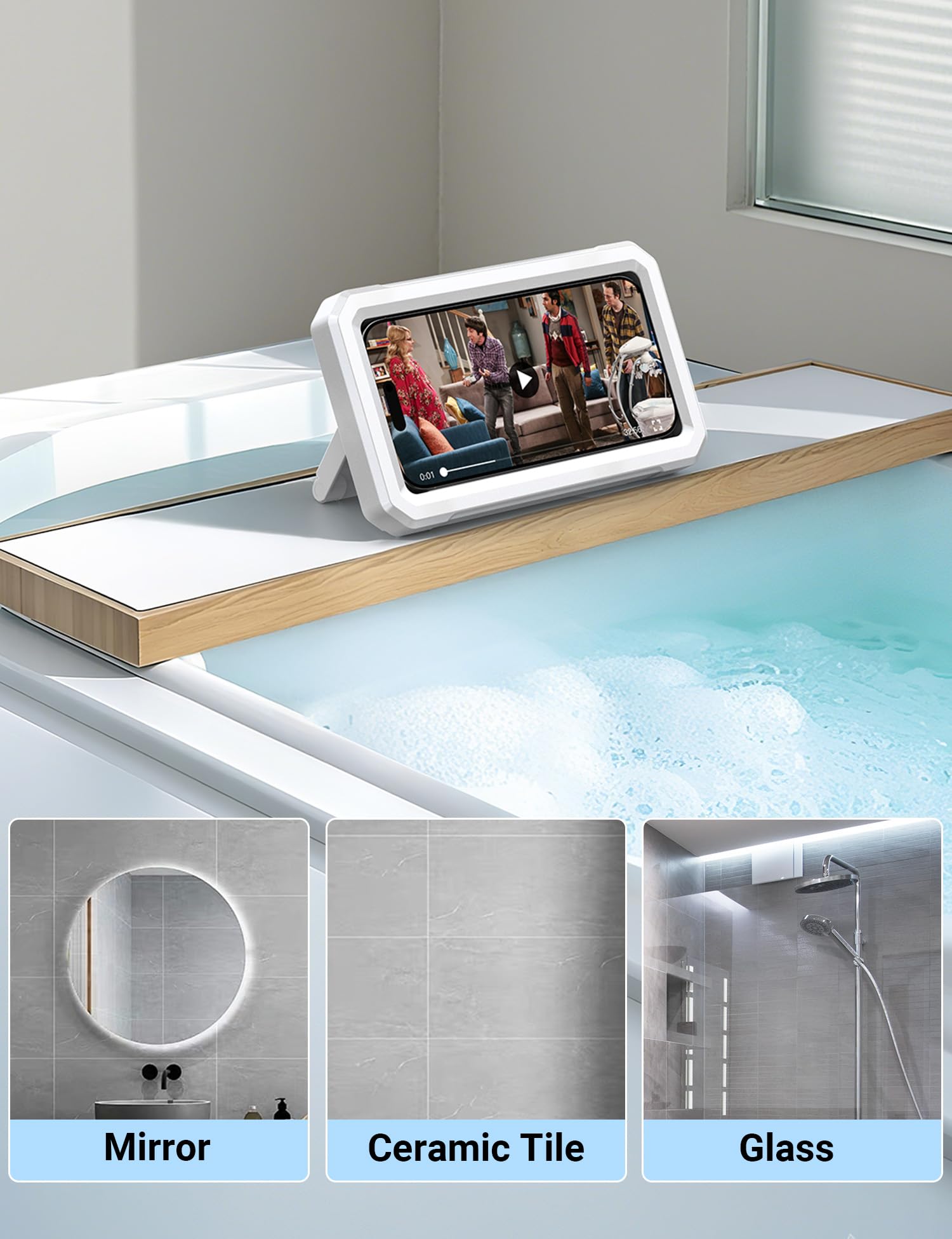 Coolpow Supporto per Telefono da Doccia Impermeabile Custodia Porta Telefono Doccia【480°Regolabile】 Porta Phone Bagno da Muro con Design Anti-appannamento per Cellulari da 4 a 7 Pollici Kit