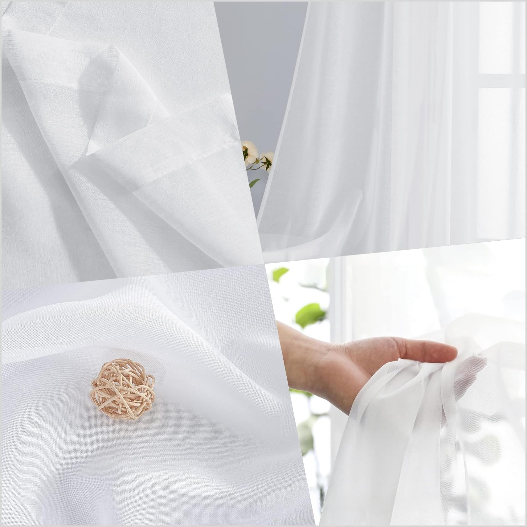 Rideaux Voilages 200 x 262 cm Filtre La Lumière du Soleil, Protège L'Intimité, Transparent Lumineux Filtrer Voilages à Passe-Tringle pour Chambre Fenêtre Salon, Blanc