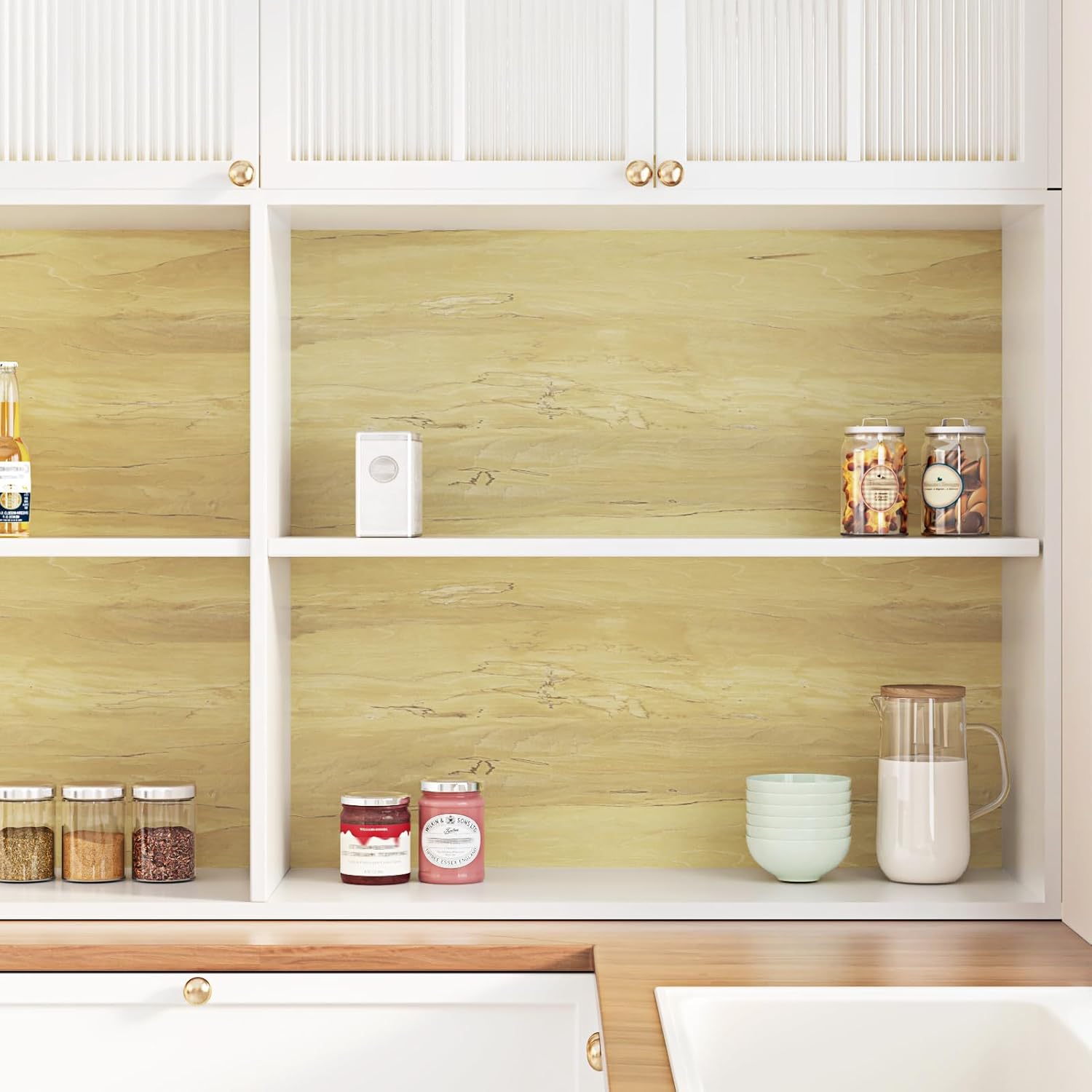Wallercity Vintage Brown/Yellow Wood Grain Peel and Stick Wallpaper Self Adhesive Wood Look Contact Paper for Countertops Waterproof Natural Wooden Wall Paper Wrap for Cabinets Pantries 15.8''x78.7''