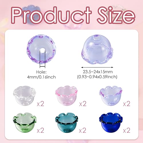 Vista 234 de FASHEWELRY 10 cuentas de cristal hechas a mano, cuentas florales de cristal, cuentas espaciadoras de flores de trompeta transparentes, cuentas