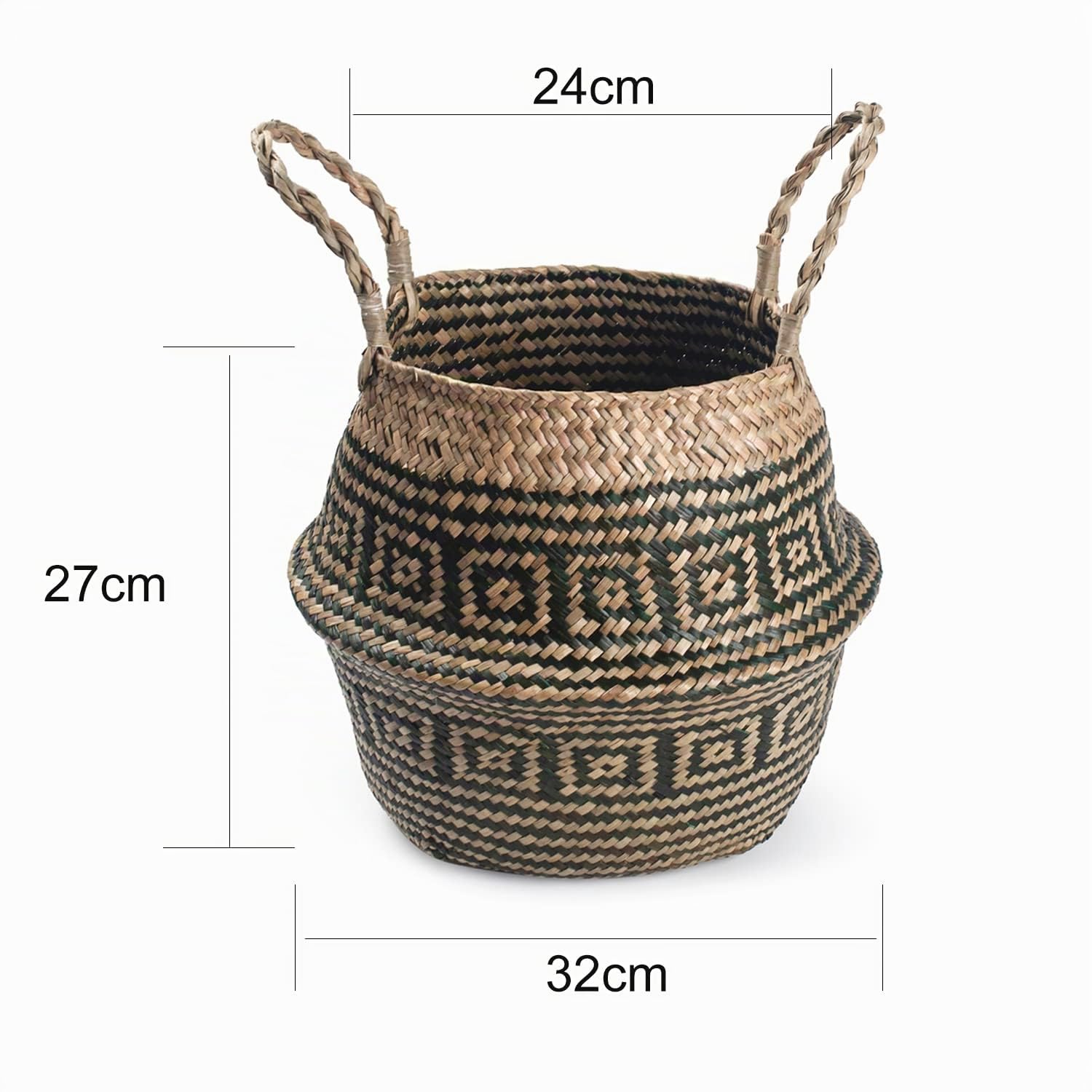 Cesta Mimbre Decoracion Naturales Cesta para Plantas Almacenaje Macetas Seagrass (Raya Negra)