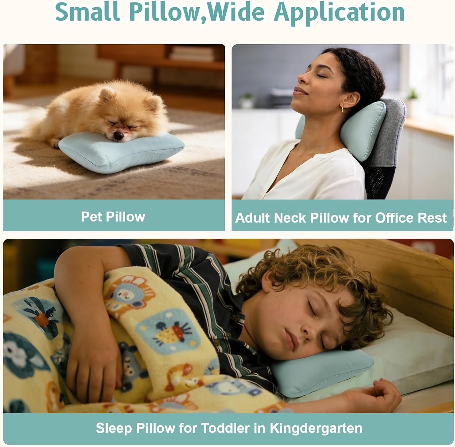 vocheer Small Pillows for Sleeping, 11"x7" Mini Pillow for Travel, Tiny Pillow for Neck, Lumbar, Knee, Wrist, Pets, Cotton Small Back Pillows for Travel, Bed, Office, Machine Washable, Sage-2pc